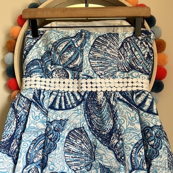Y2K Lilly Pulitzer Regency True Blue Seashells Bubble Strapless Mini Dress - Picture 5 of 8